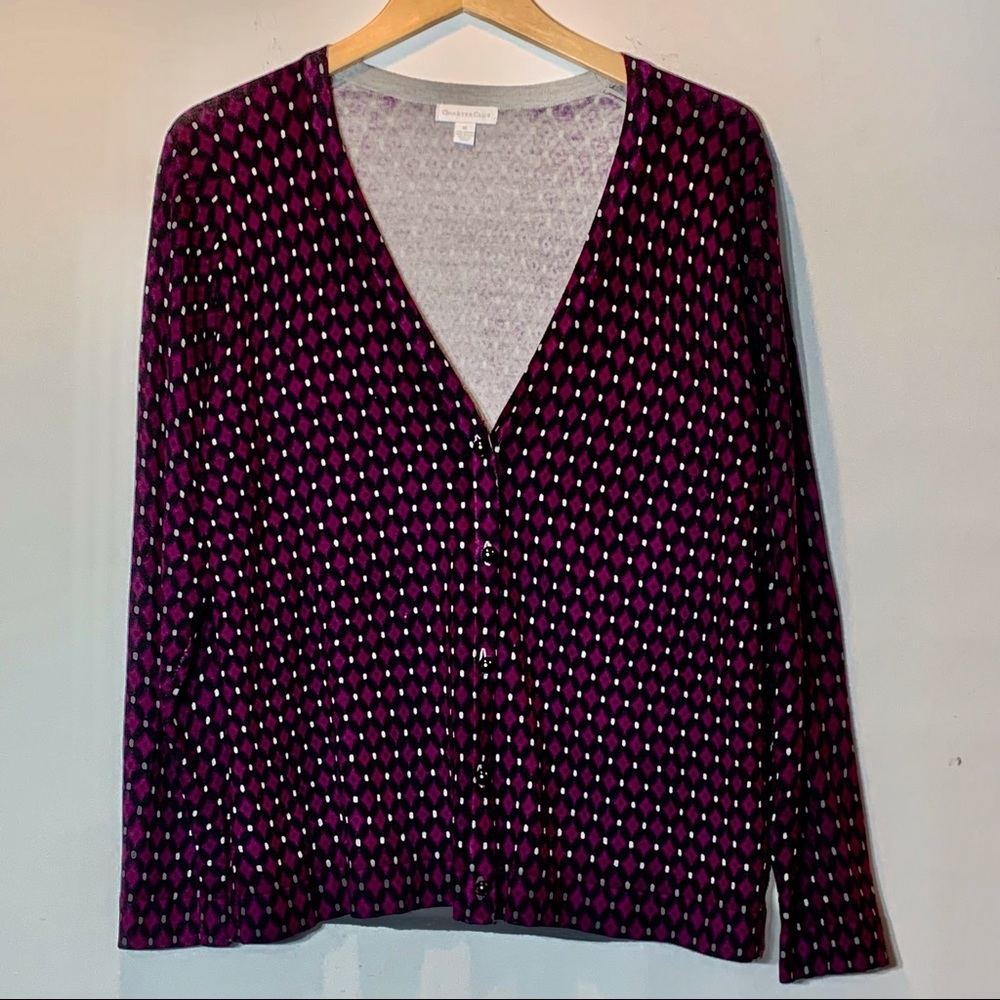 EUC Charter Club Fuchsia Navy and White Button Up Cardigan Sweater